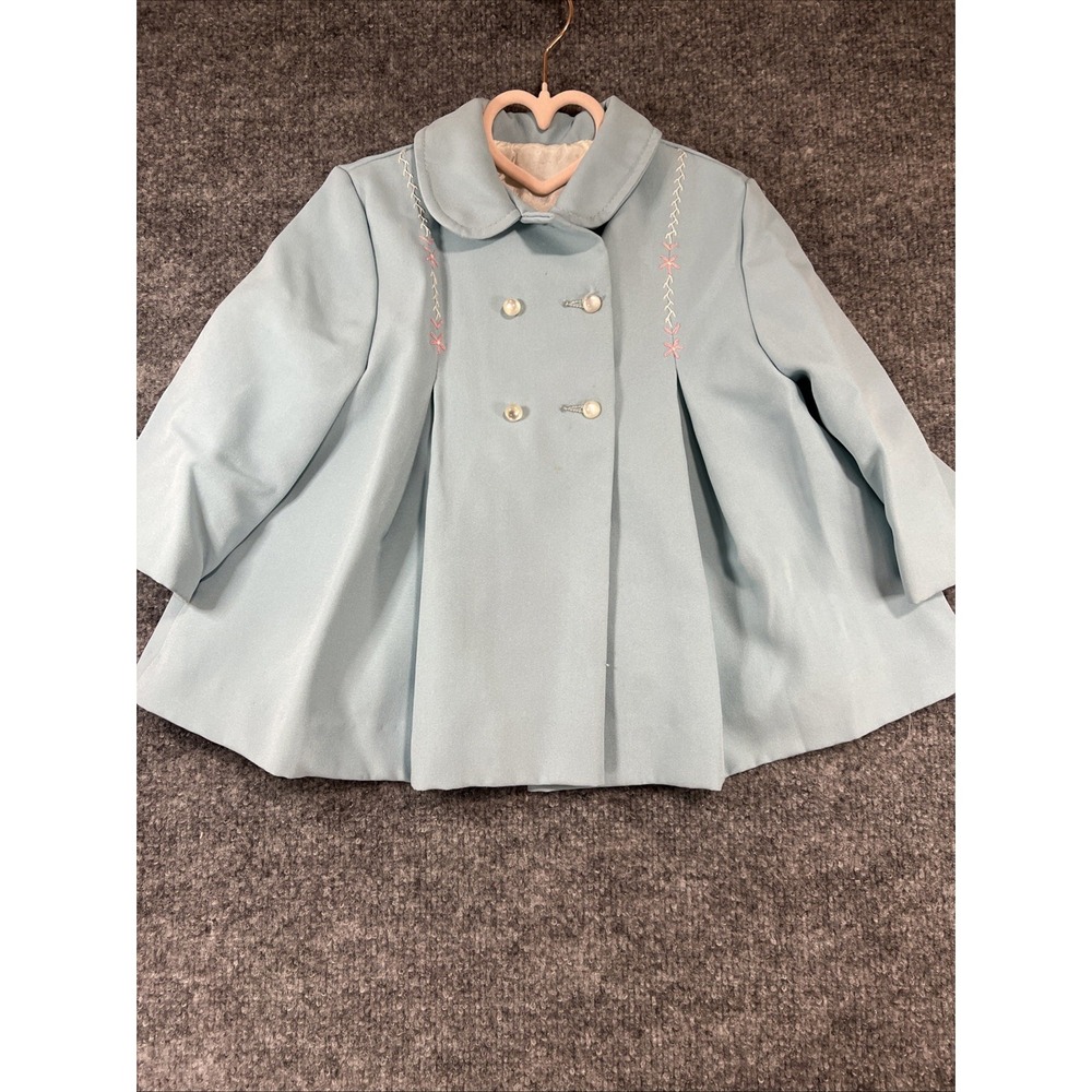 Vintage 1960s Cute Togs New York Powder Blue Swing Coat Toddler Size 2T/3T
